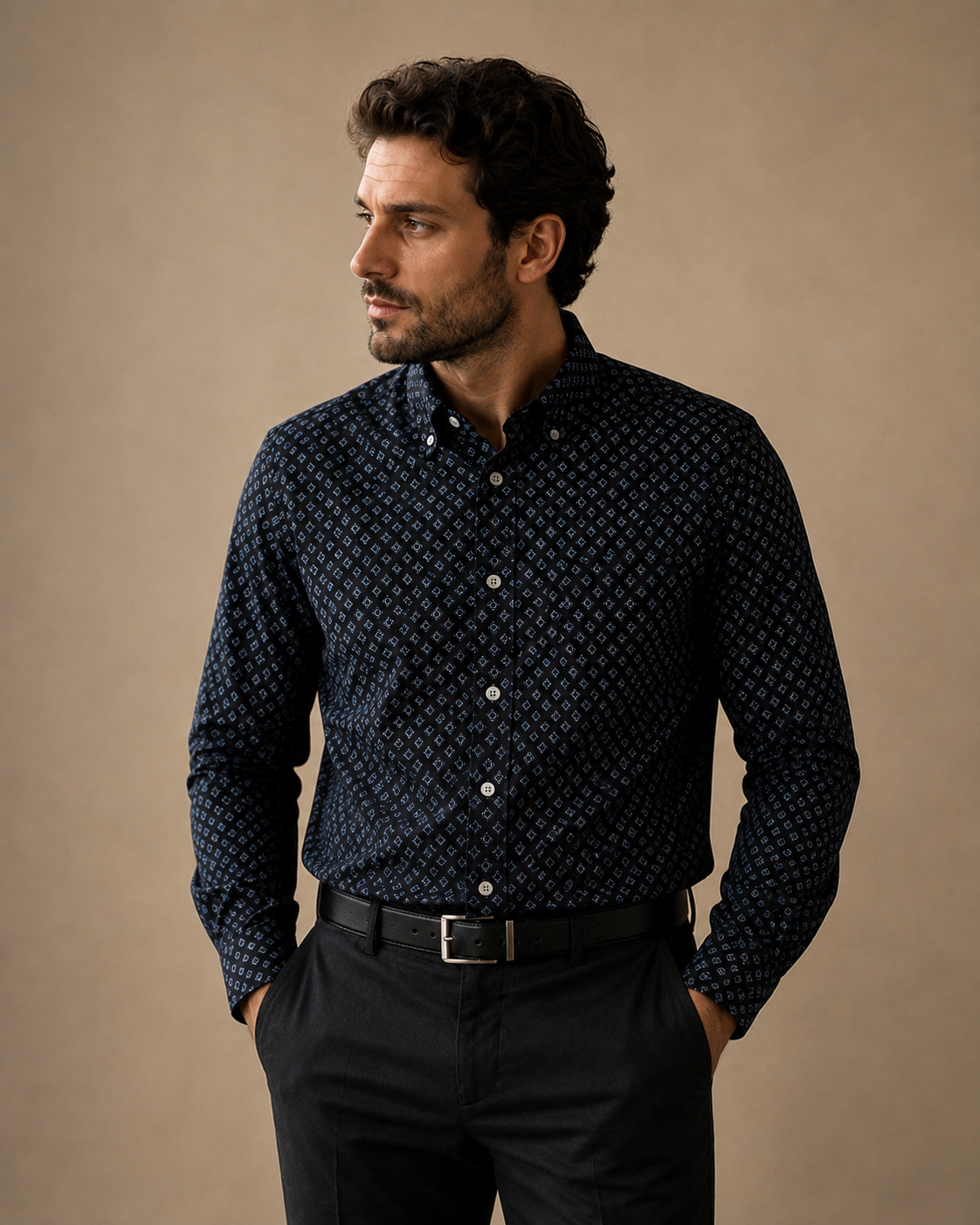 Time Piece Black Geo Print Shirt – Large