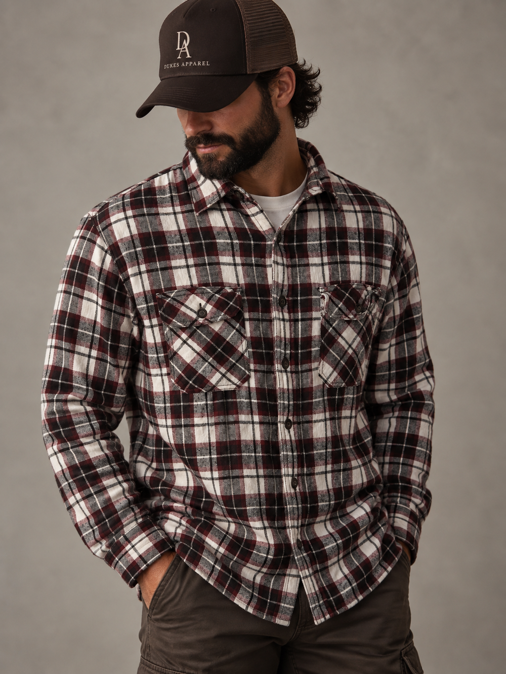 Faded Glory Red & Navy Check Wool-Lined Shacket Jacket - L - Grade B