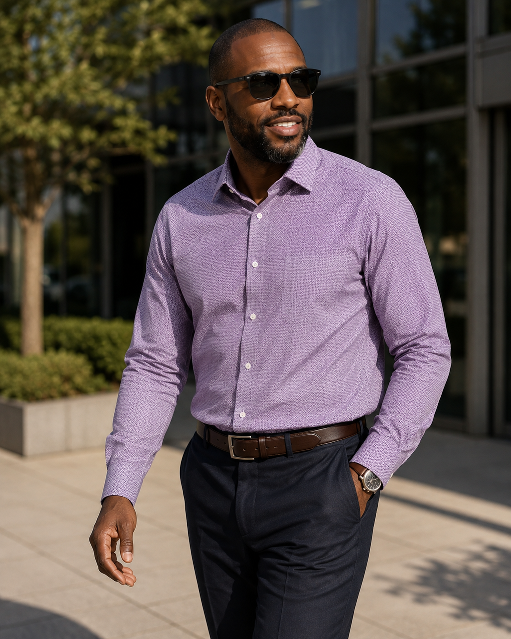 CANDA Purple Micro Pattern Long Sleeve Shirt - XXL