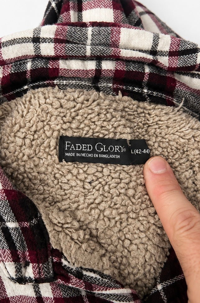 Faded Glory Red & Navy Check Wool-Lined Shacket Jacket - L - Grade B