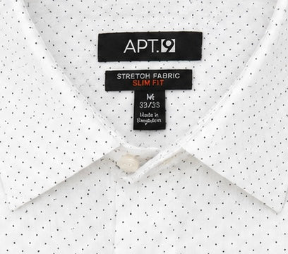 APT. 9 Slim Fit Stretch Dress Shirt White Black Micro Dot – Medium - Grade A