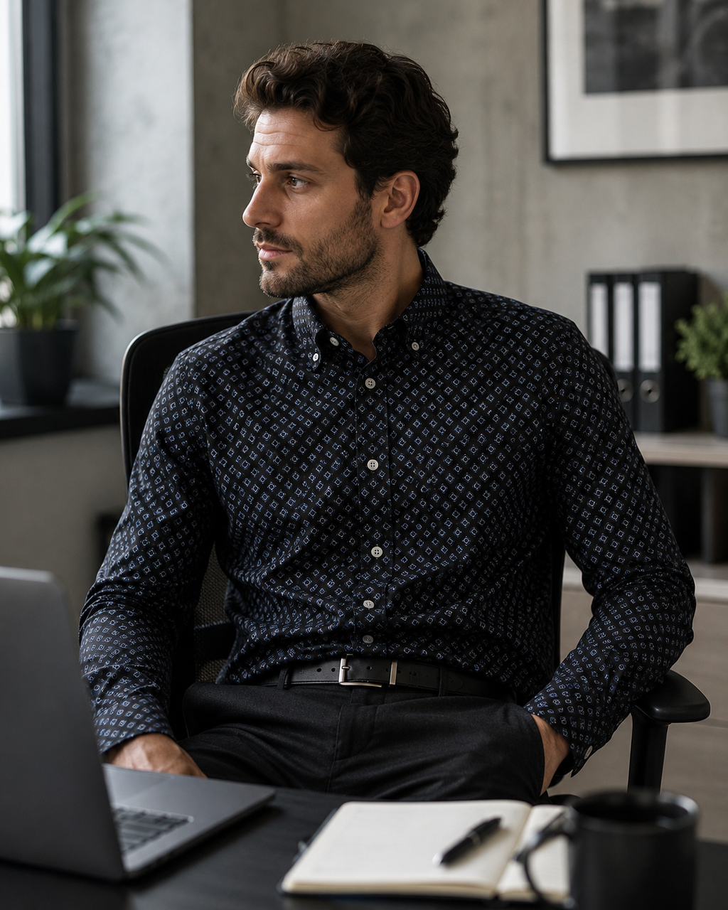Time Piece Black Geo Print Shirt – Large