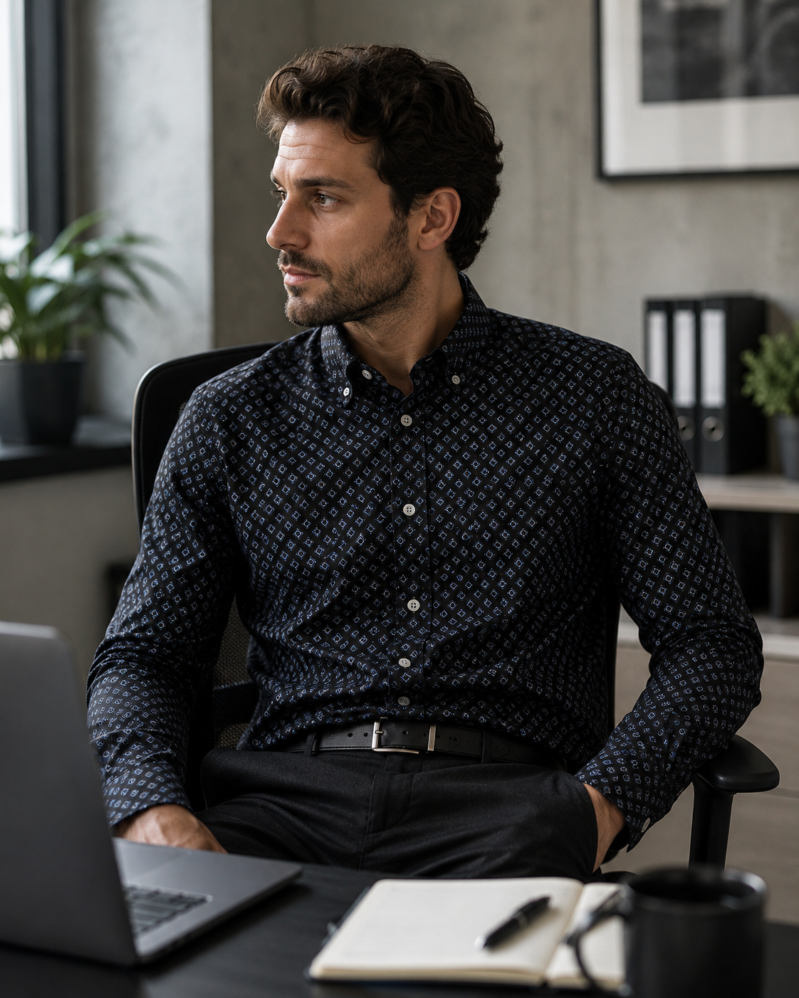 Time Piece Black Geo Print Shirt – Large