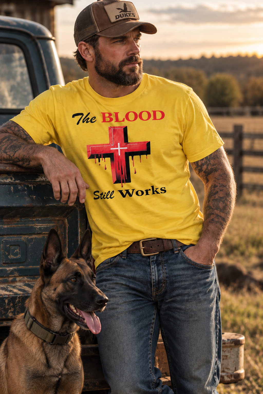 Yellow “The Blood Still Works” Graphic T-Shirt - Large - Grade B