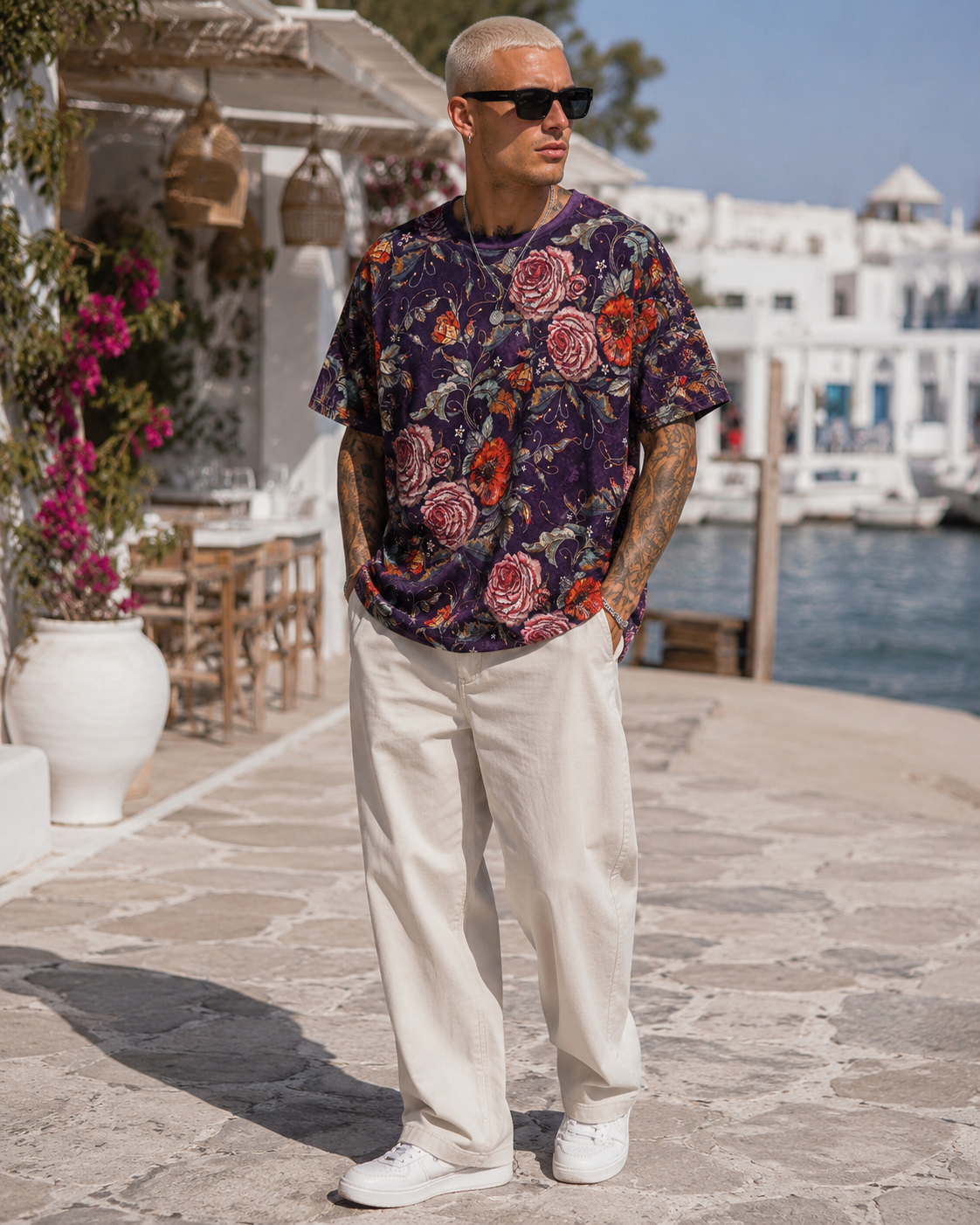 Oversized Floral Velour T-Shirt – Medium