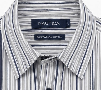 Nautica Shirt - White & Navy Vertical Stripe - Large - Grade A
