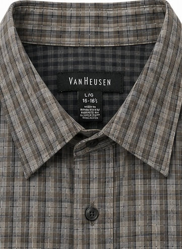 Van Heusen Shirt - Grey Check Long Sleeve - Large - Grade B