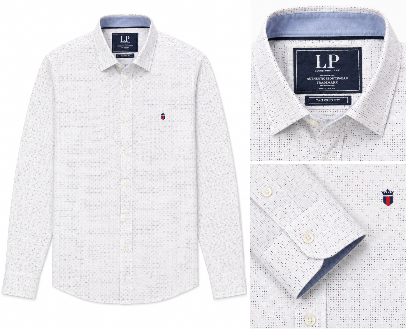 Louis Philippe Tailored Fit White Micro Dot Pattern Shirt – Large