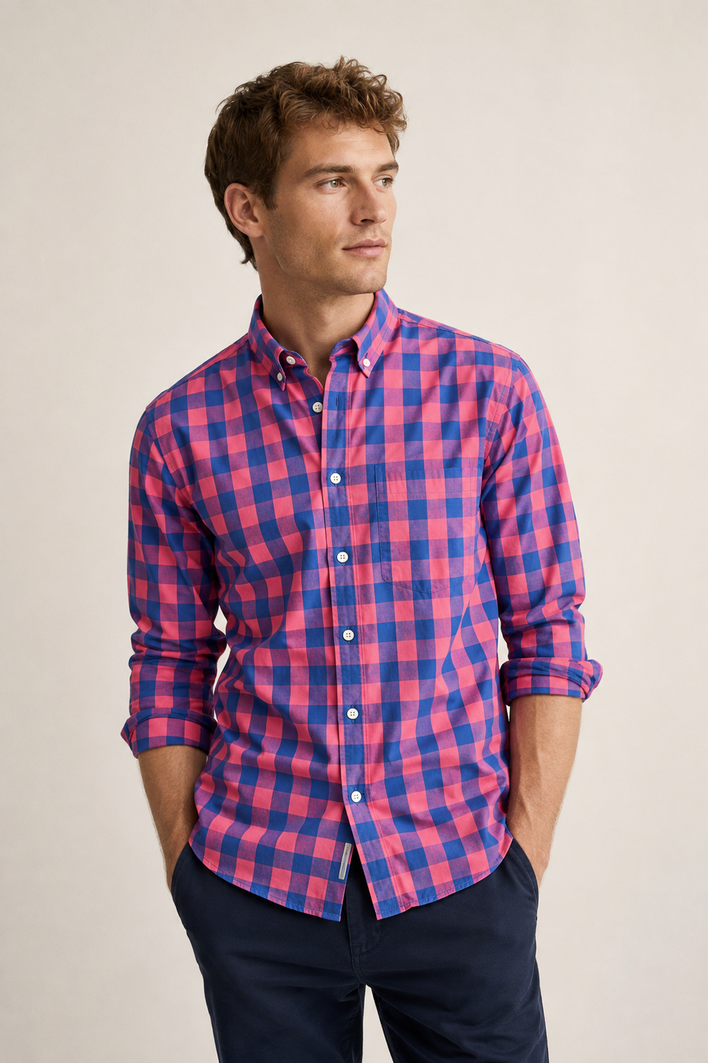 J.Crew Slim Fit Pink & Blue Check - small