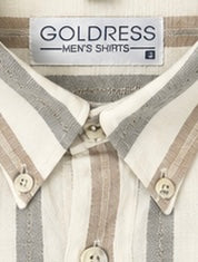 Goldress Vertical Stripe Button Down Shirt - Cream Brown Grey - Medium - Grade A