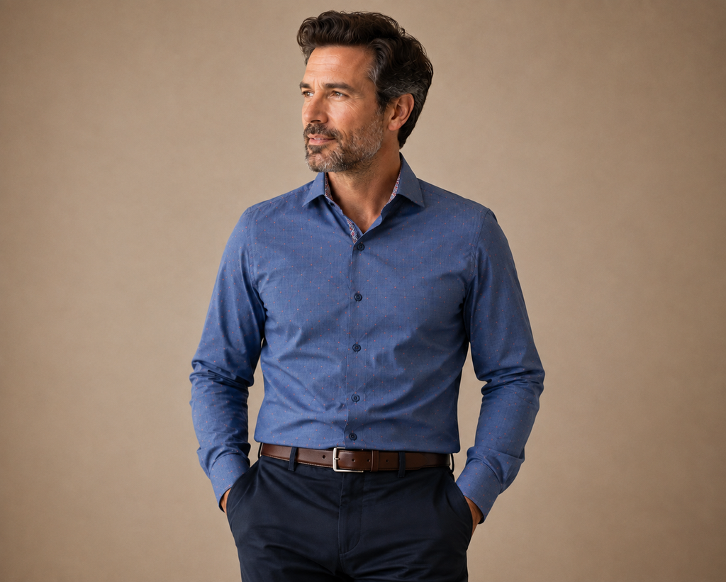 Talia Men’s Blue Orange Micro Dot Smart Shirt - XXL
