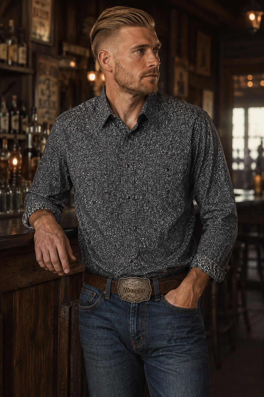Wrangler George Strait™ Signature Collection Black Paisley Pearl Snap Western Shirt Men’s - Large