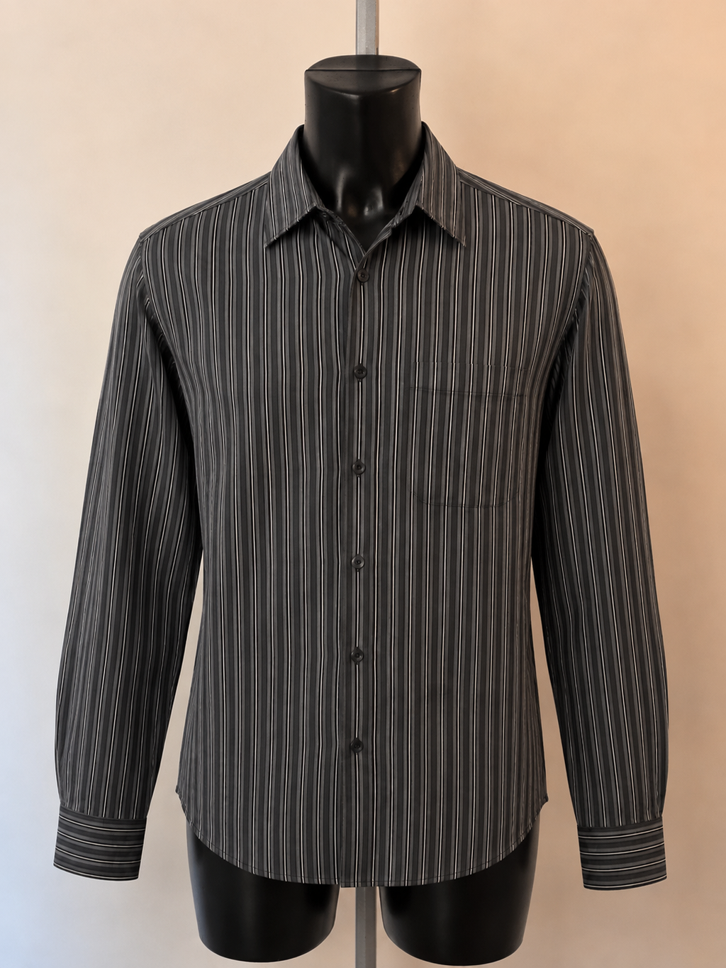Calvin Klein Shirt - Grey & Charcoal Striped – Medium - Grade B