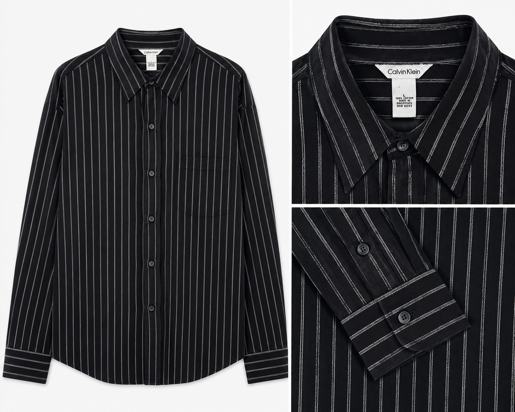 Calvin Klein Black Pinstripe Cotton Shirt – Large