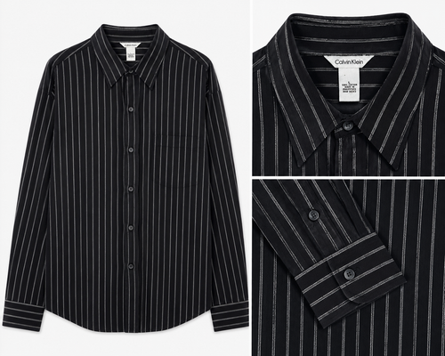 Calvin Klein Black Pinstripe Cotton Shirt – Large
