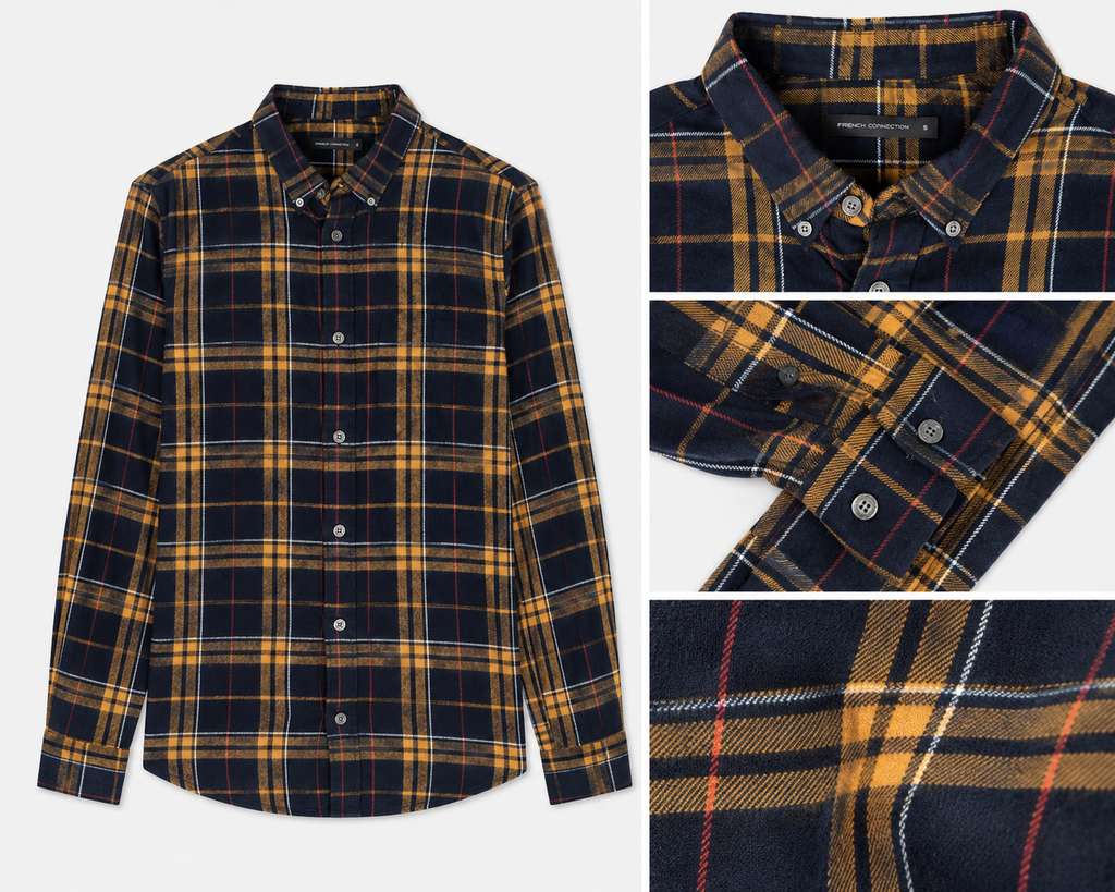 French Connection Navy and Mustard Brushed Cotton - Small