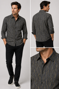 Kenneth Cole Grey Shirt with Yellow Vertical Stripe Pattern - Large