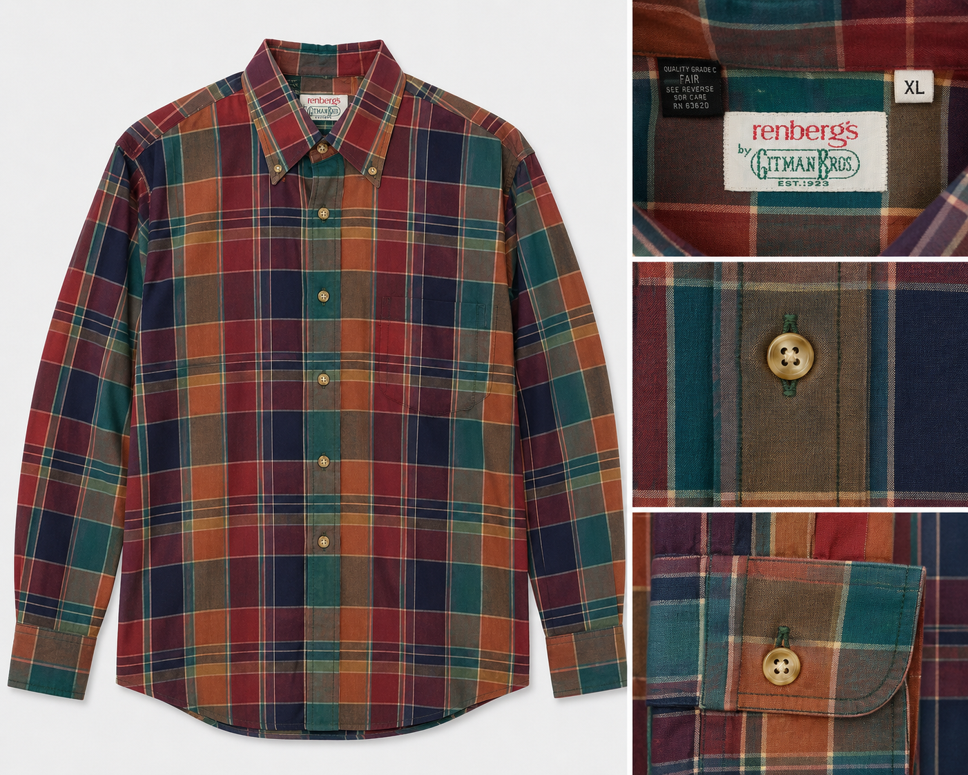 Vintage Renbergs by Gitman Bros Autumn Plaid Cotton Shirt - XL