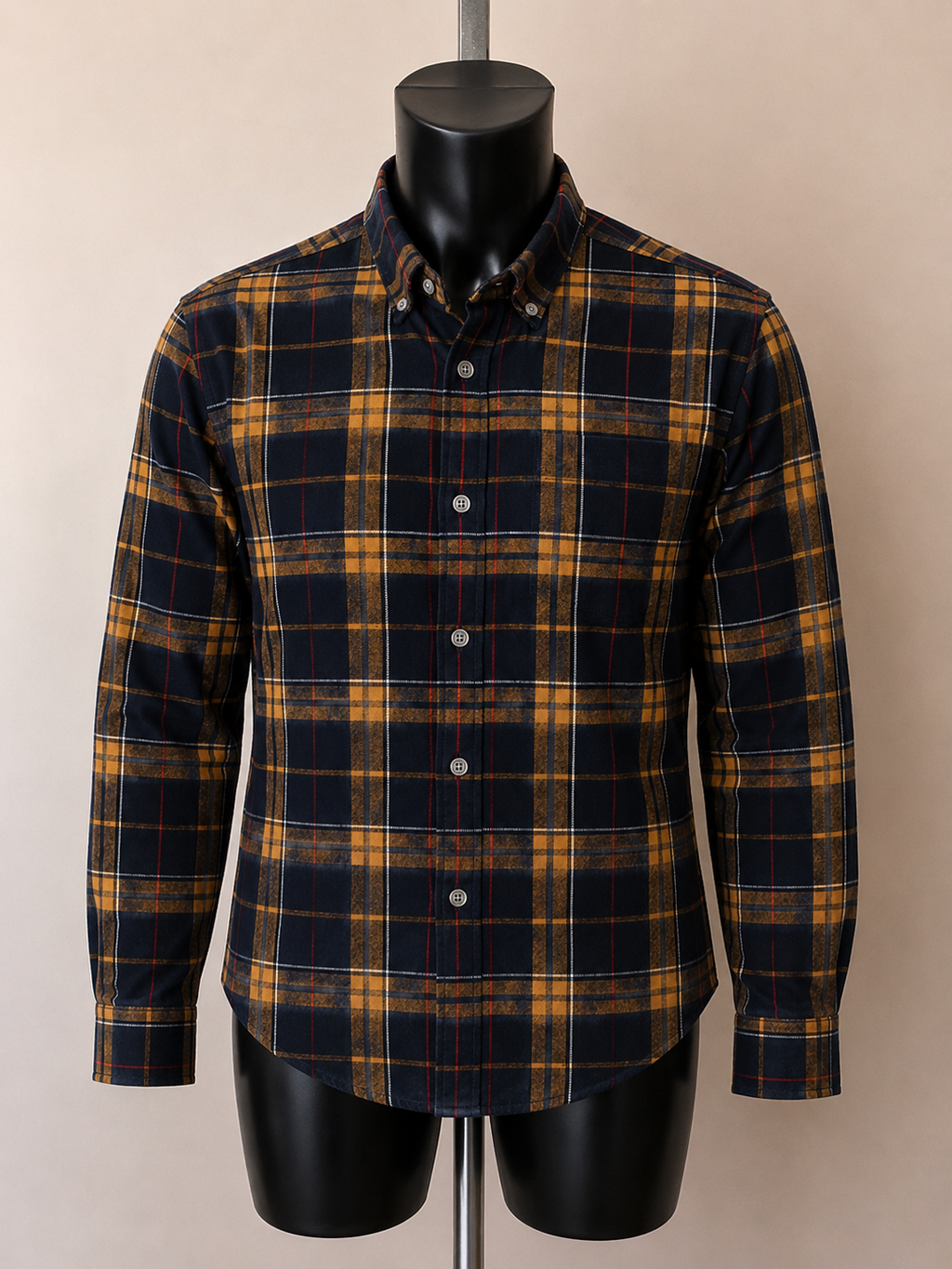 French Connection Navy and Mustard Brushed Cotton - Small