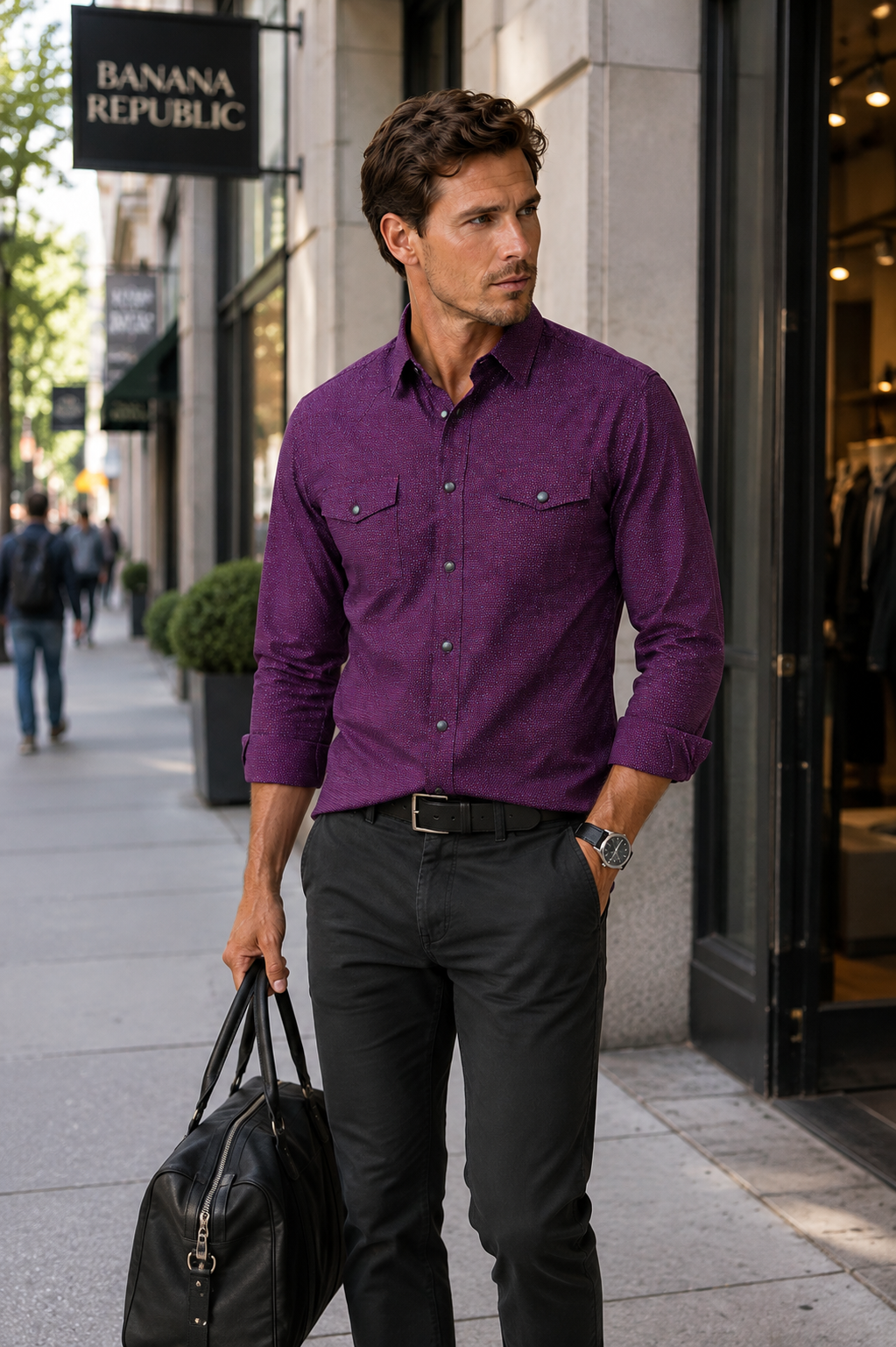 Banana Republic Slim Fit Pearl Snap Shirt – Medium