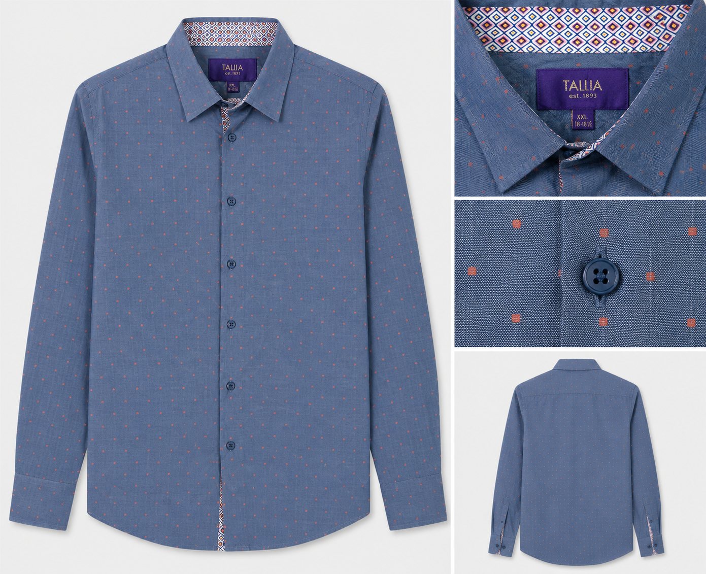 Talia Men’s Blue Orange Micro Dot Smart Shirt - XXL