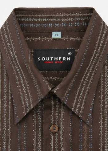 Southern Vintage Brown Patterned Long Sleeve Shirt - XL