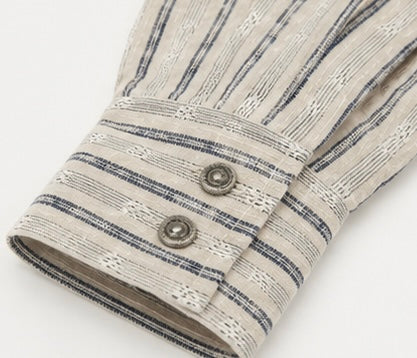 Wrangler Western Shirt - Cream & Navy Vertical Stripe - Approx. Large - Grade B