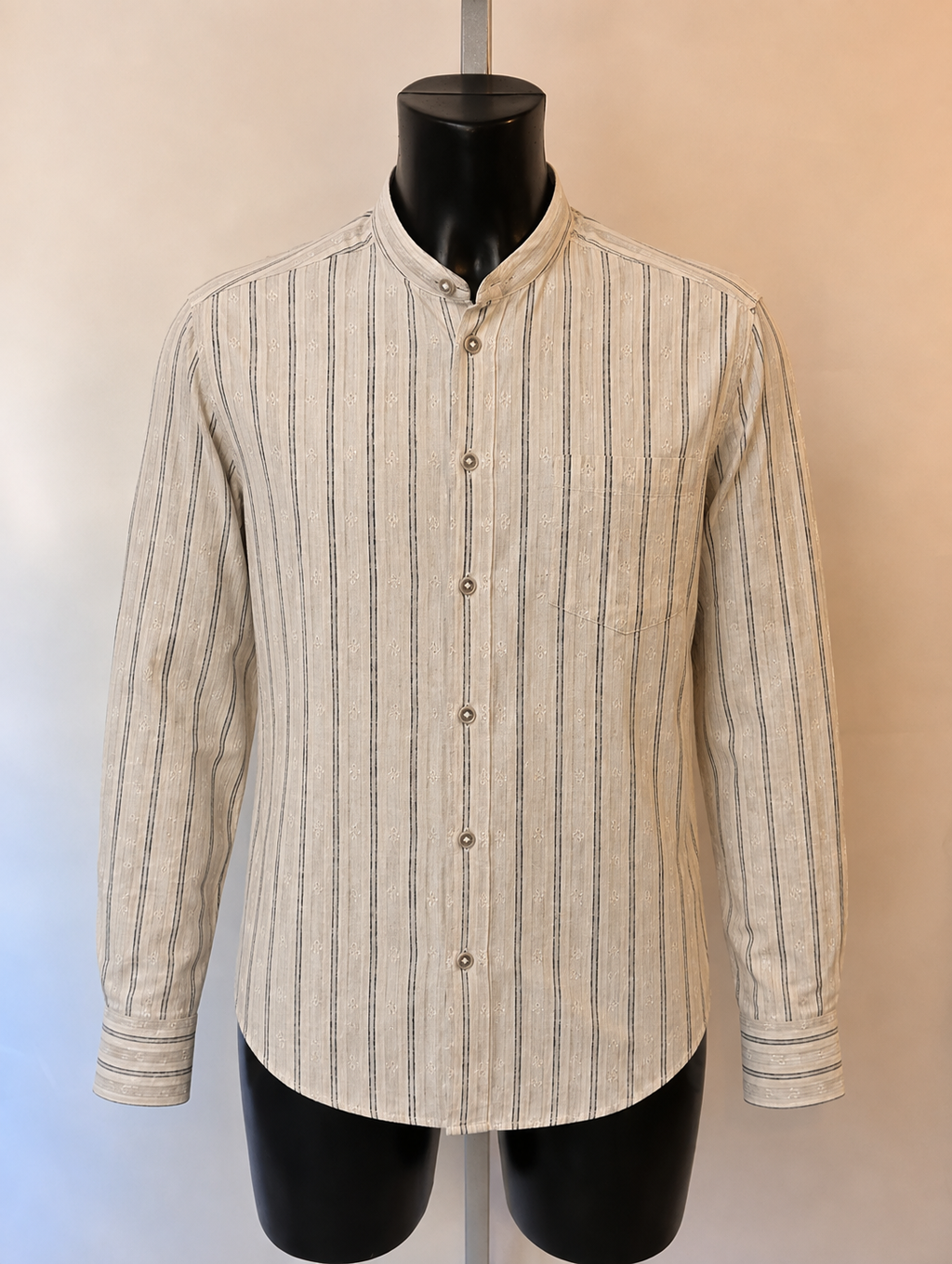 Wrangler Western Shirt - Cream & Navy Vertical Stripe - Approx. Large - Grade B