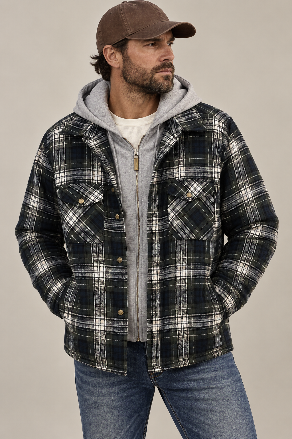 Moose Creek Green Check Hooded Jacket - XL - Grade A