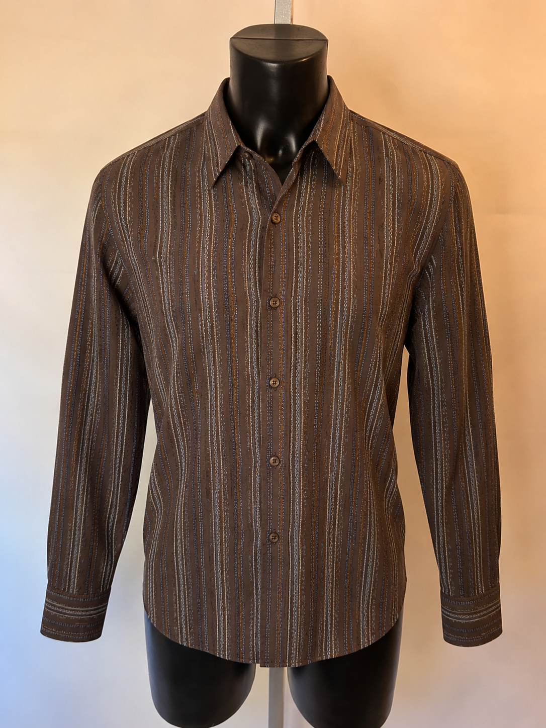 Southern Vintage Brown Patterned Long Sleeve Shirt - XL