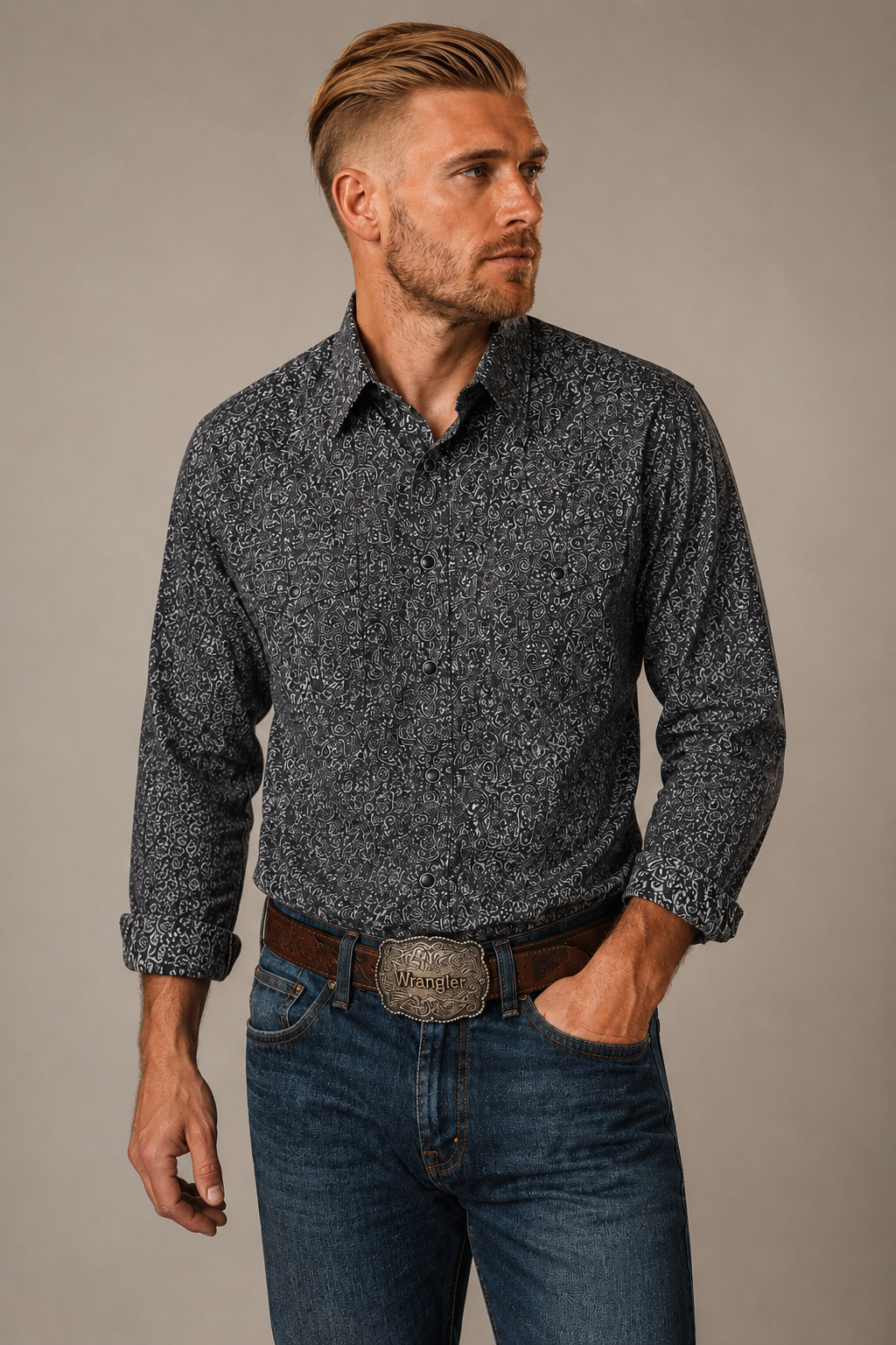 Wrangler George Strait™ Signature Collection Shirt - Black Paisley Pearl Snap Western - Large - Grade A*