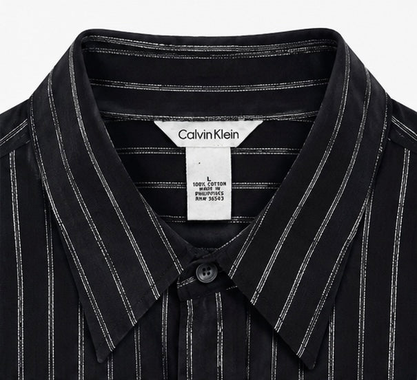 Calvin Klein Black Pinstripe Cotton Shirt – Large