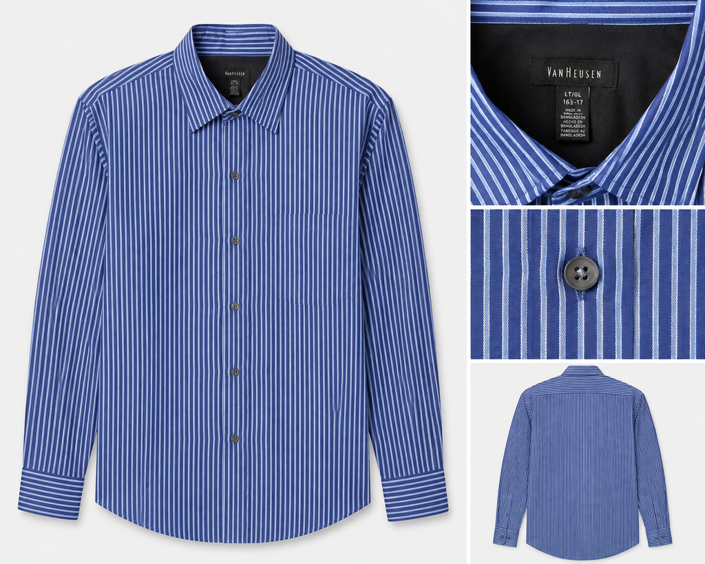 Van Heusen No-Iron Blue Pinstripe Shirt – Medium