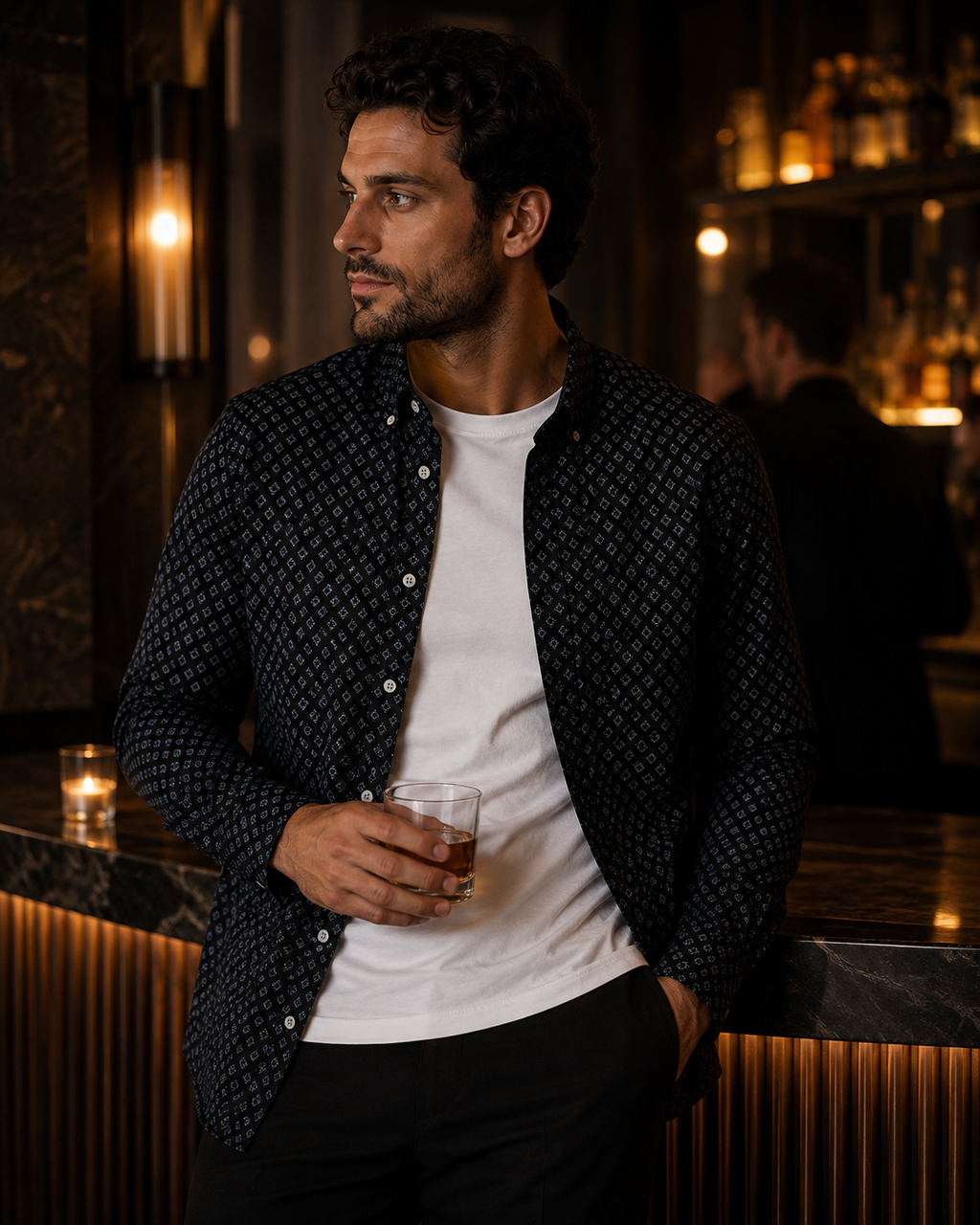 Time Piece Black Geo Print Shirt – Large