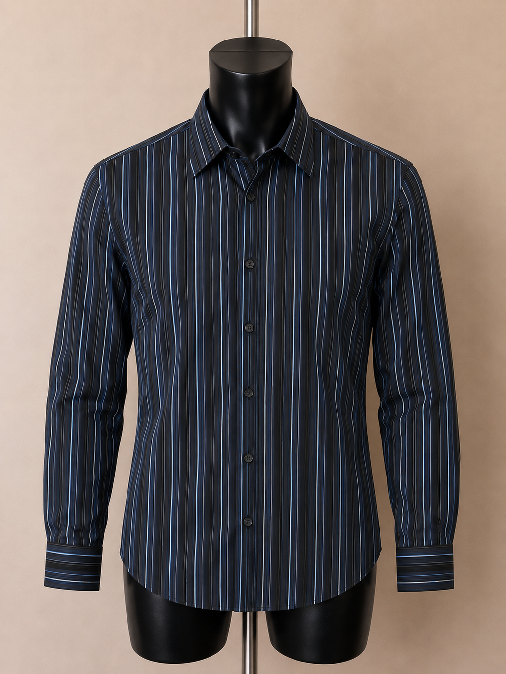Van Heusen No-Iron Blue Pinstripe Shirt - Medium