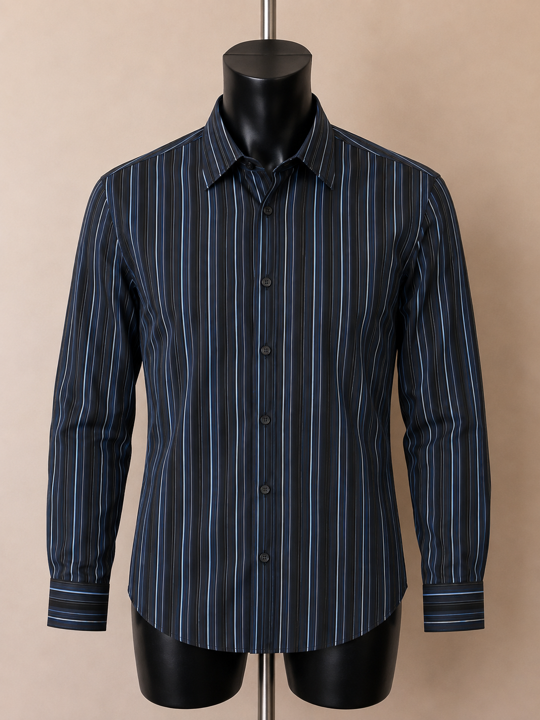 Van Heusen No-Iron Blue Pinstripe Shirt - Medium