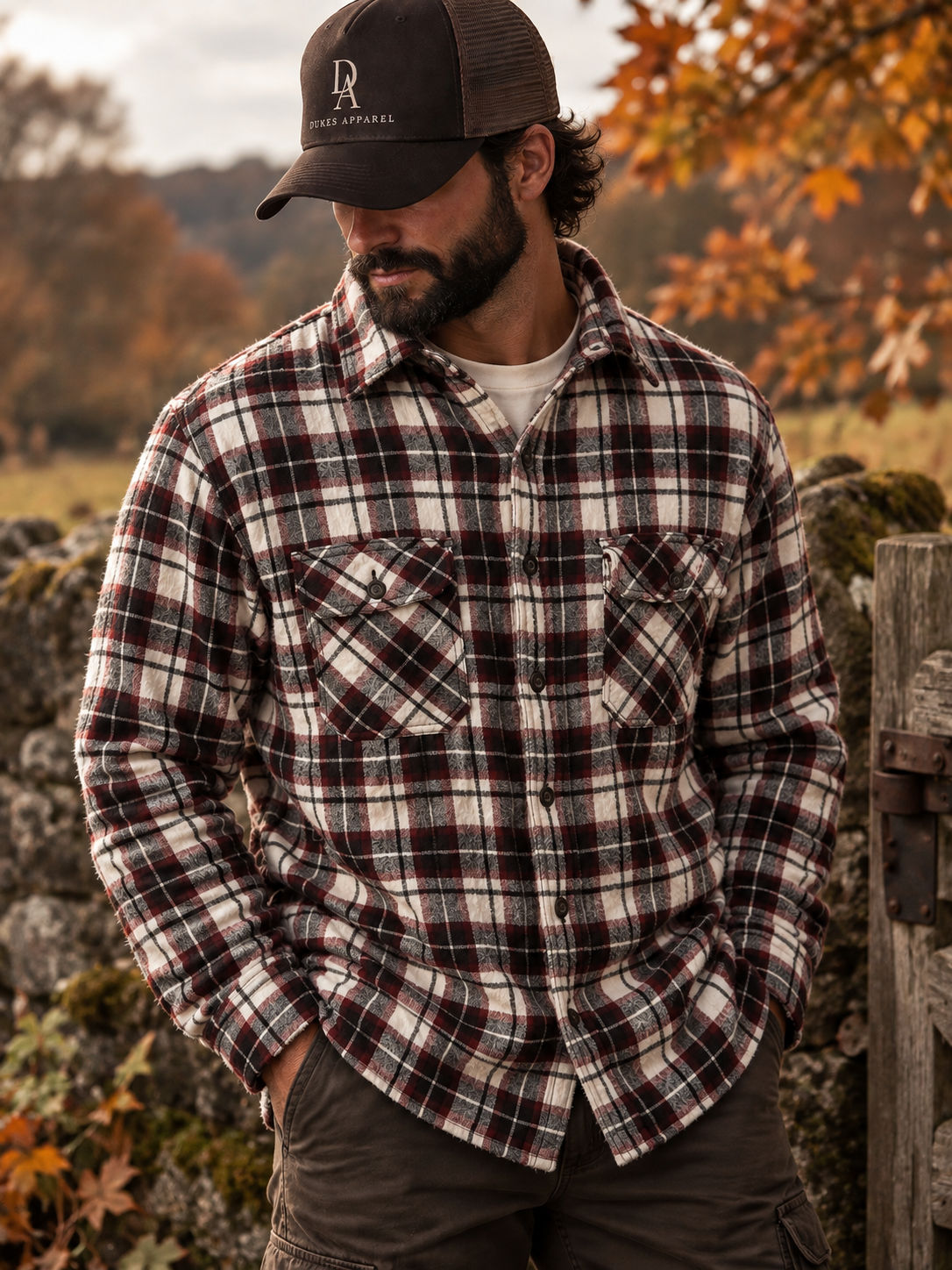 Faded Glory Red & Navy Check Wool-Lined Shacket Jacket - L - Grade B